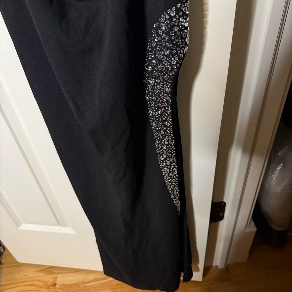Nightway Collections Black Evening Maxi Dress with Rhinestone Trim Side Slit - Picture 6 of 6